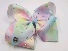 JoJo Siwa Large Pastel RAINBOW Rhinestone HAIR BOW Duck/Alligator CLIP Clean