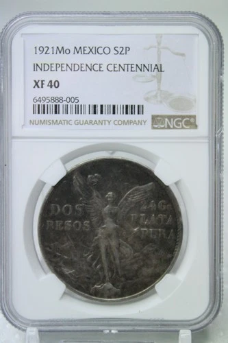 1921 MO 2 Peso Mexico Independence Centennial Silver Coin NGC XF40 #8005