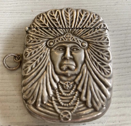 FUNDA VESTA DISEÑO JEFE INDIO NATIVO AMERICANO PLATA ESTERLINA VINTAGE - Imagen 1 de 6