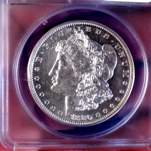 MORGAN SILVER DOLLAR 1880 ANACS AU 58 DETAILS LOOKS PL 90% SILVER DOLLAR