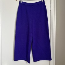 St John Collection Sz 6 French Blue Knit Pants Flat Front Wide Leg Crop