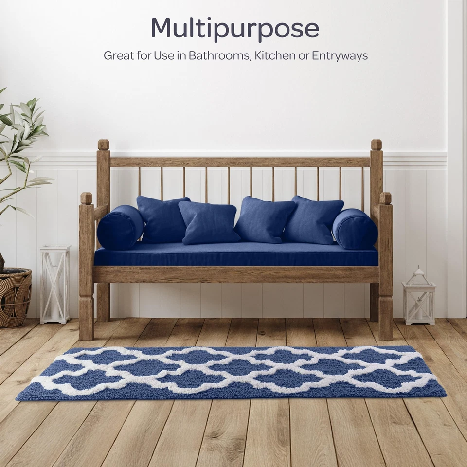 Alfombra de baño 100 % algodón enrejado - 24x60 pulgadas - azul marino Foto 3 de 4