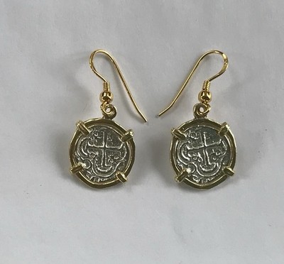 ATOCHA Coin Earrings Ladies GP over 925 Sterling  Sunken Treasure Coin Jewelry