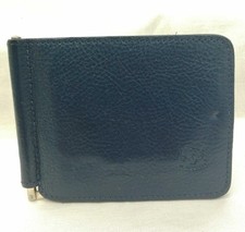 IL BISONTE Money Clip Leather Card Holder Black Used