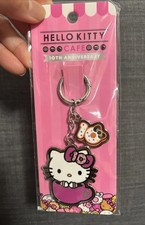 Sanrio Hello Kitty Cafe Pink Cup 10th Anniversary Metal Keychain Trinket Plush