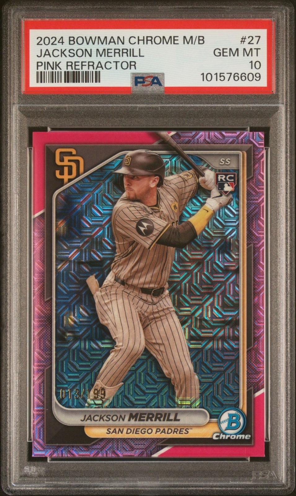 Jackson Merrill, RC #/199 Pink Mojo, 2024 Bowman Chrome Mega #27 - PSA 10 GEM