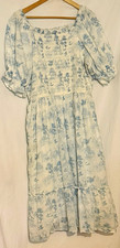 Ivy City Co Valencia Dress Blue White Toile Smoked Midi Cottagecore Puff Sleeve