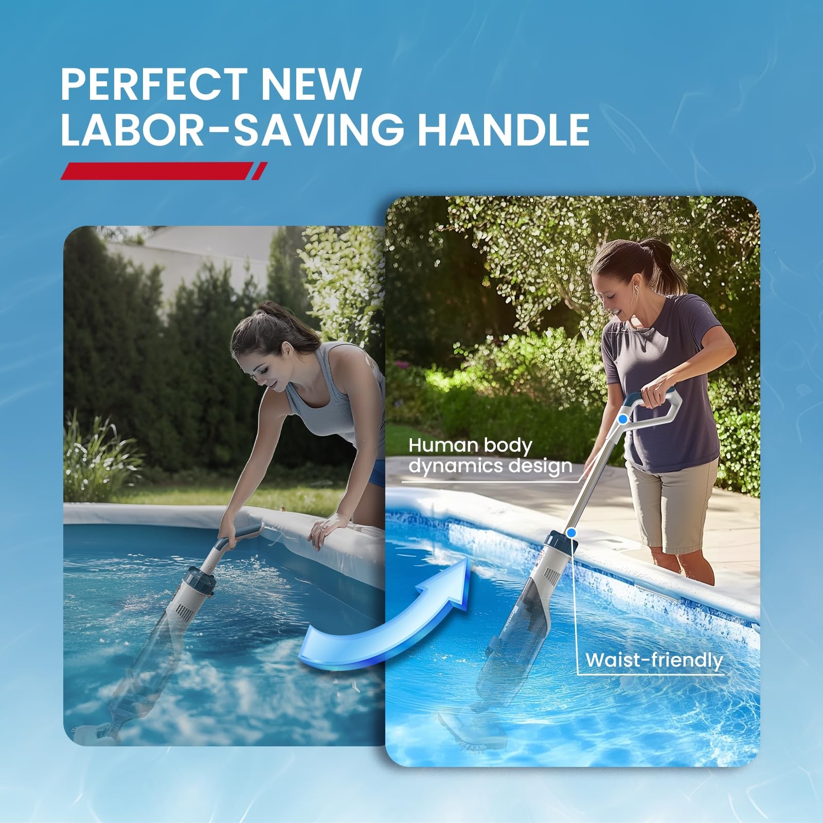 Pro Cordless Pool Vacuum - 18.5 GPM Powerful Suction, 70min Runtime & 13.4" W...