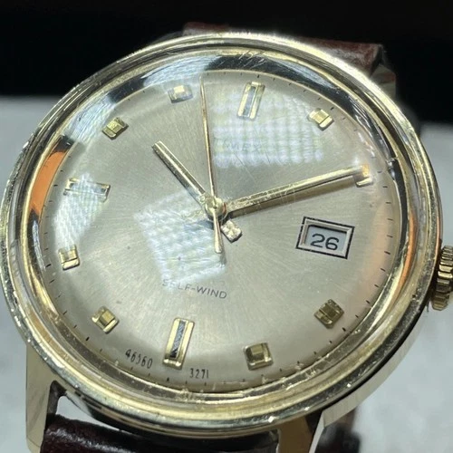Vintage 1971 Timex Viscount Automatic Watch 46560 3271 Gold Tone Calendar Date