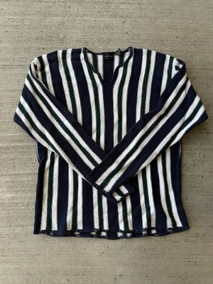 Structure Men's Striped Knit Pullover Sweater - Navy/Green/White, Size M