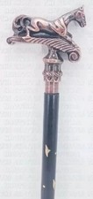 Vintage Victorian Copper Antique Horse Head Handle Wooden Walking Stick Cane Gif