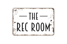 Rec Room Metal/Vinyl Sign for Game Room & Man Cave Decor