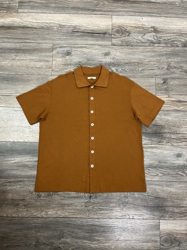 Lady White Co. Shirt 38 Medium Brown Stretch Short Sleeve Collared Button Down