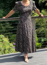 VTG Jamie Brooke Romantic Black Floral Maxi Dress w/ Side Lacing, Size S