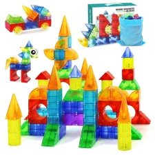 Magnetic Blocks,66 PCS Translucent Building Toys for Kids 3+,Multi Shape Magn...