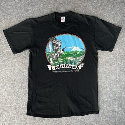 VTG Light Hawk Shirt Mens Large Black Jerzees Eagle Environmental Air Force