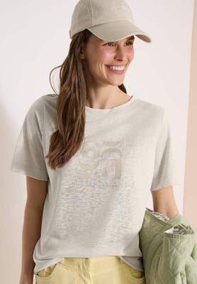 CECIL - T-Shirt in Leinen-Optik mit Print - Farbe: macadamia beige