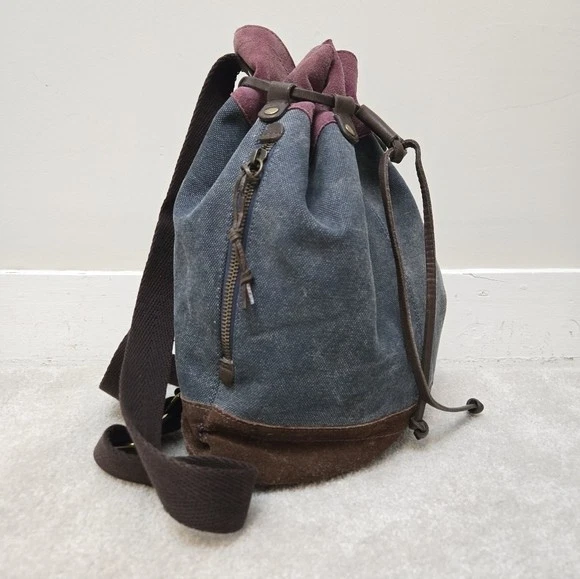 Lucky Brand Canvas Suede Backpack | Boho Vintage | Leather Trim | Unique - Image 2 of 4