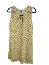 Colorful Floral Sheer Mesh Tank Dress Yellow M Boho Summer Beach Swim Festival
