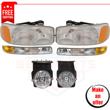Fog Lights Headlights Parking Lights Set Of 6 Pc For 2003-2004 Gmc Sierra 1500