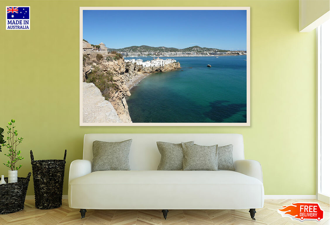 (Laminated) Ibiza Town Near Sea Sky View Photograph 91x61cm