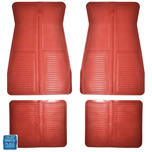 1973-1987 GM Cars Original OE Style "GM" Logo Rubber Floor Mat 4pc SET - RED