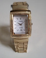 Men's stones gold finish white dial fashion hip hop watch