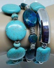 Lot of Three Faux Blue Turquoise Stretch Bracelets