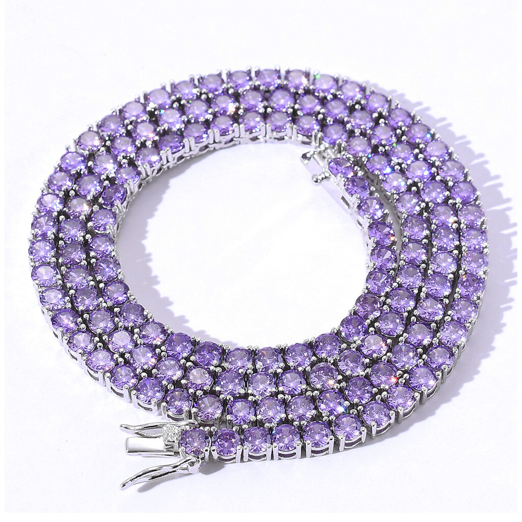 4mm Tennis Chain Iced Flooded Purple CZ Hip Hop Brass Bracelet