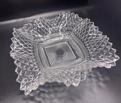 Indiana Glass Vintage 1960 Clear Hazel Atlas Diamond Pattern Crystal Candy Dish