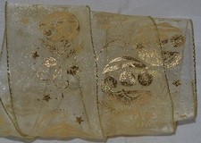 Wired Ribbon Sheer Gold Metallic Christmas Ornament 2.5" Holiday Wreath Gift Bow