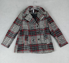 Int Details Womens Hooded Wool Blend Plaid Lined Jacket Size Xl