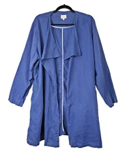 EAST Womens XL Linen Jacket Blazer Open Front Layering Navy Blue Longline