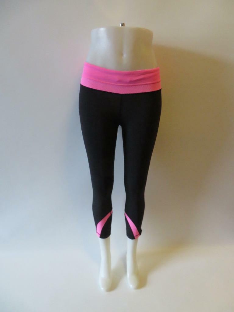 WOMENS LULULEMON BLACK & HOT PINK CAPRI LEGGINGS BACK ZIP WAIST