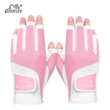 GVOVLVF 1 Pair Golf Gloves for Women Half 1/3 Finger Soft Leather Breathable