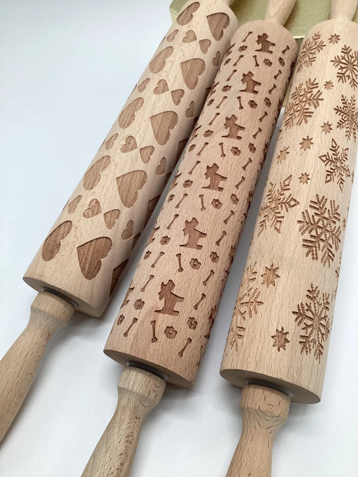 Lote de Rodillos de Madera Grabado Perro Copo de Nieve Corazón Pastelería Grabado Herramienta de Grabado Galleta Foto 4 de 4