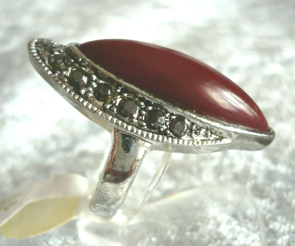 wuchtig + groß Folklore SteinSchmuck Ring braun + STRASS silber Gr. 17 18 20 NEU - Bild 2 von 2