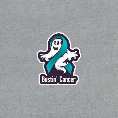 Bustin' Cancer Teal Ribbon Ghost Sticker - Ovarian Cancer Awareness #4381