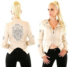 Damen Biker Jacke Glitzer Totenkopf Skull Kunstleder Leder Wet Look S M L XL