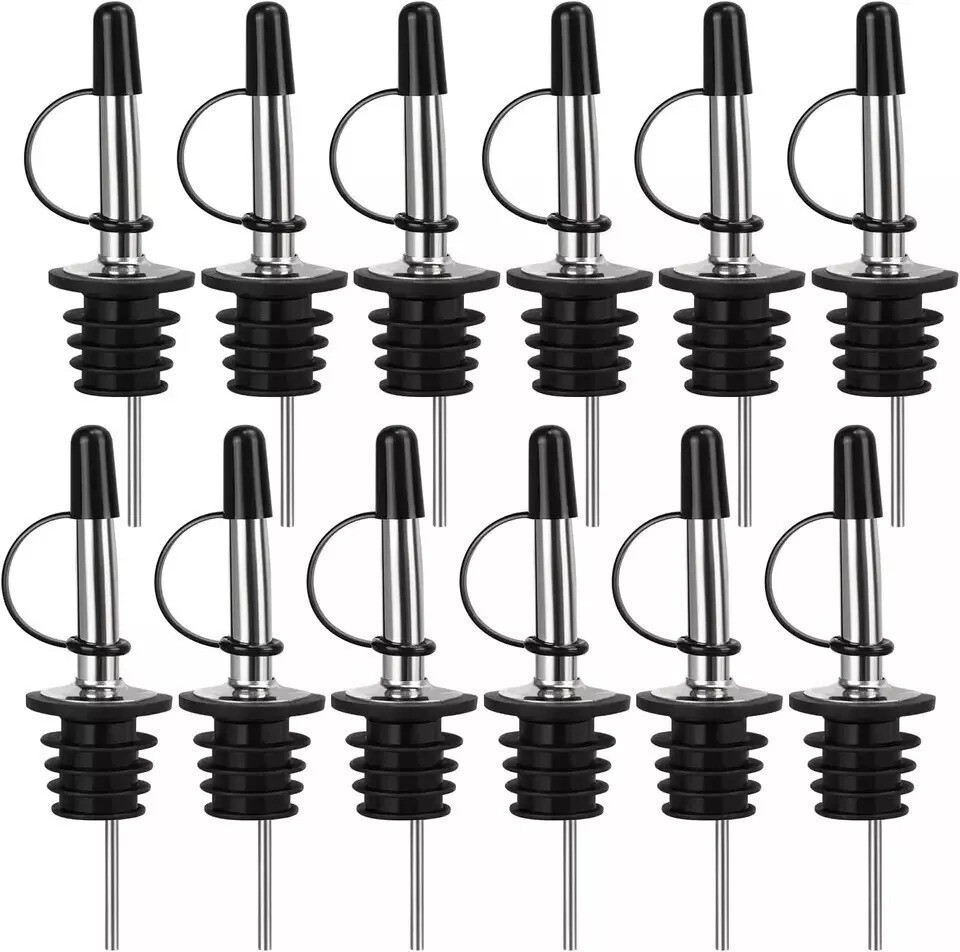 12 Pack Liquor Pour Spout, Stainless Steel Classic Bottle Pourers with Rubber Du