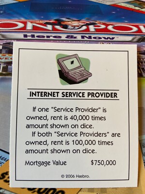 2006 Monopoly Here & Now Internet Service Provider Utilities Card Game Part