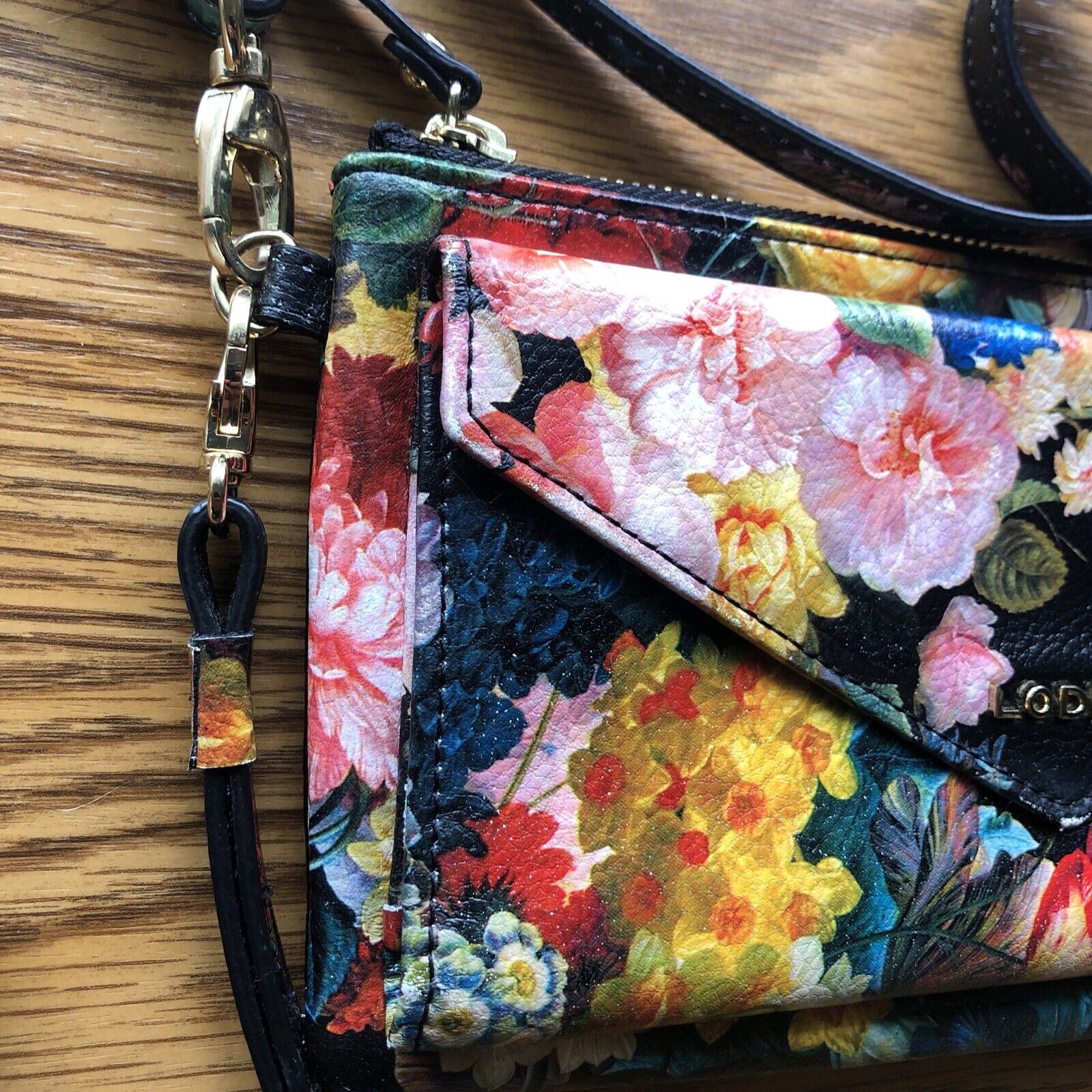 Lodis Leather Black with Colorful Flowers Floral … - image 3