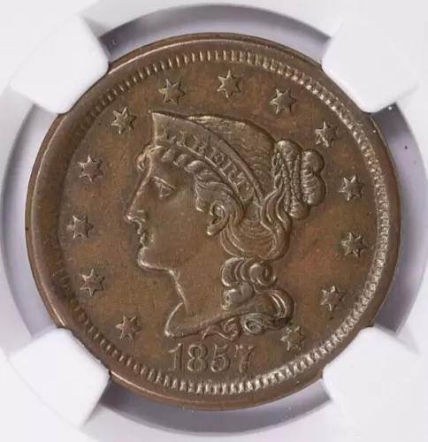 1857 *Small Date* Braided Hair LARGE CENT *NGC AU 55BN* Super RARE *FREE SHIP!!!