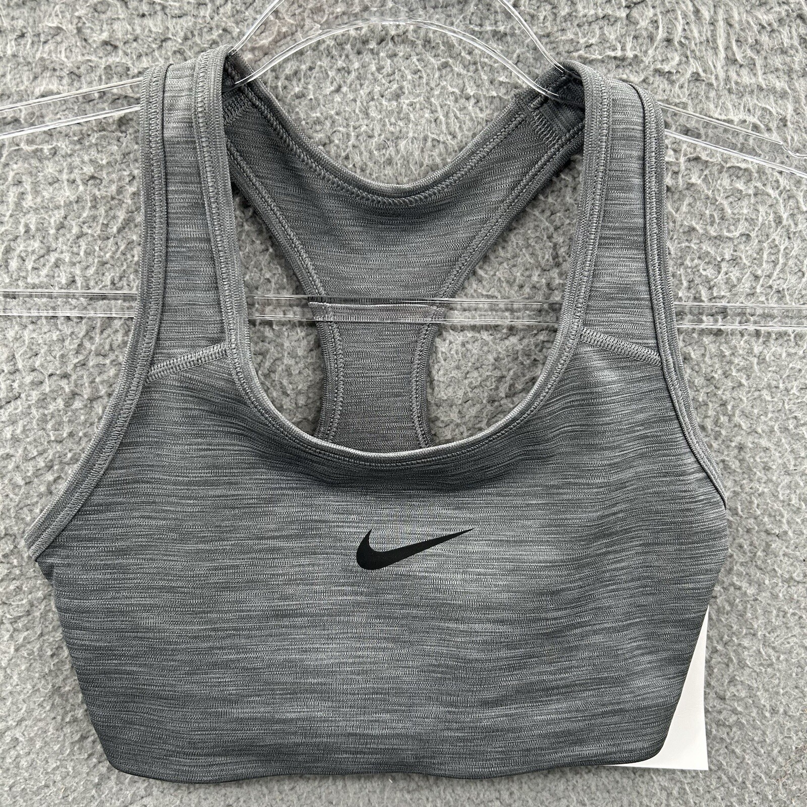 Nike Sports Bra Womens Small Gray Heather Dri Fit Black Swoosh Racerback Top S-image