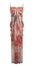 Women's Chic Floral V Neck Strap Open Back Off-Shoulder chiffon Long Beach Dress