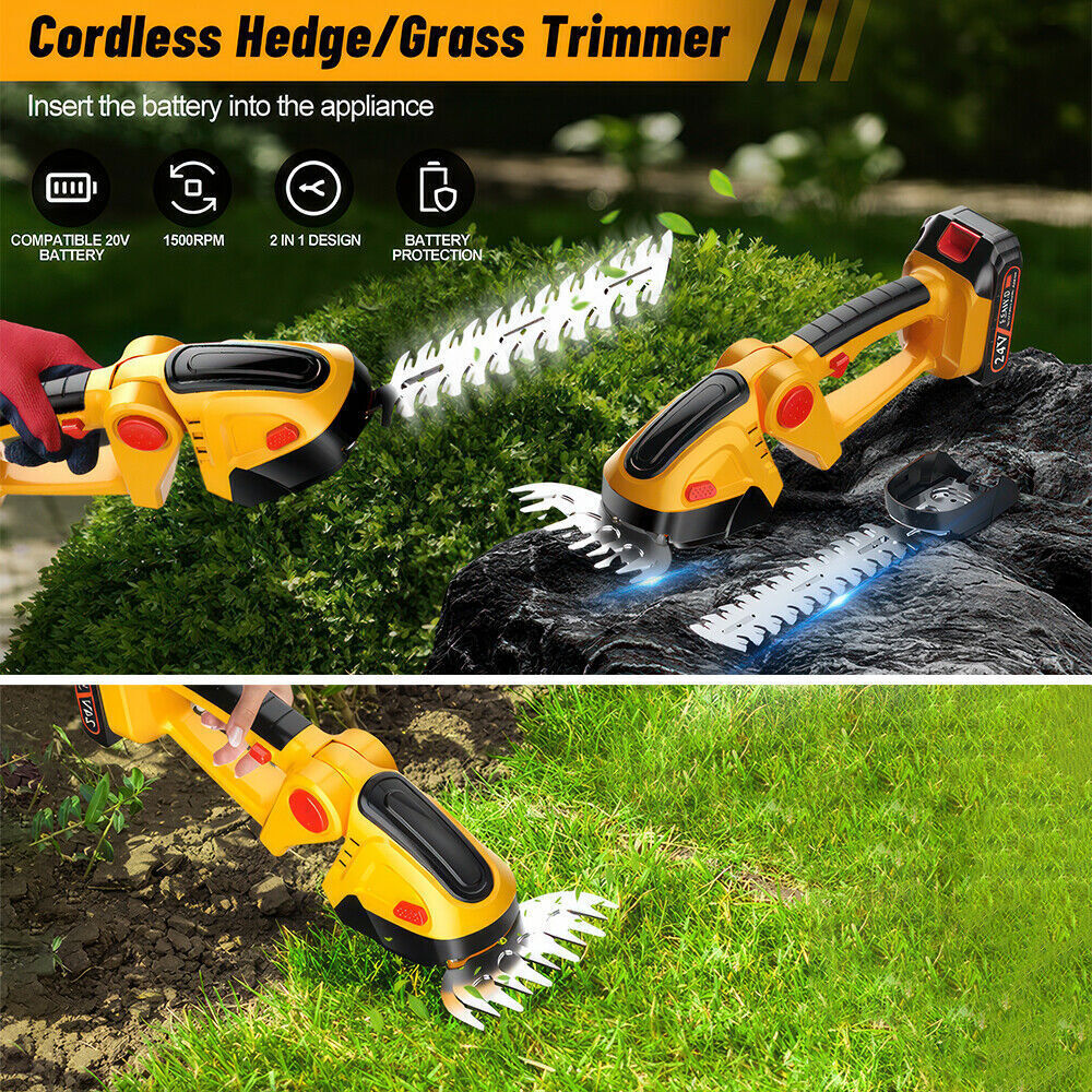 Handheld Cordless Grass Shear Shrubbery Trimmer 2IN-1 Hedge Shears/Grass Cutters