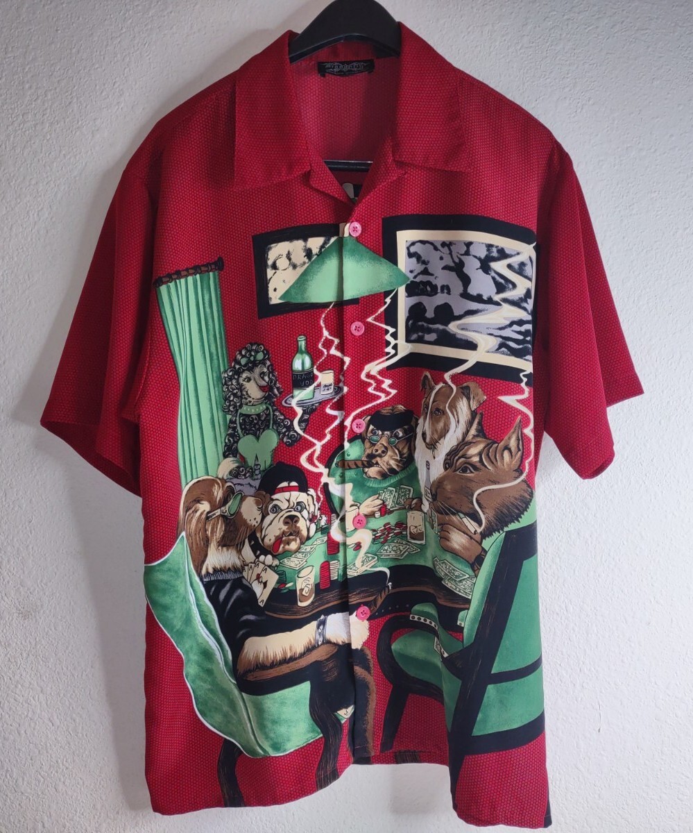 Dragonfly Mens Hawaiian Dogs Playing Pool Billiards C… - Gem