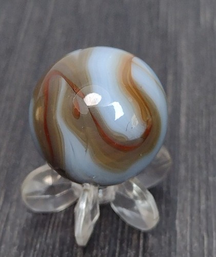 Tri-Color Light Blue & Dark Red Swirl Blend / Vintage Marbles .61" NM Glass Toy - Picture 4 of 10