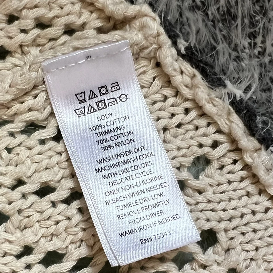 Chaleco Suéter Max Studio Niñas Talla L (14) Gris Crema Crochet Frente Abierto Boho Foto 4 de 4