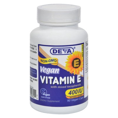 Deva Vegan Vitamins - Vitamin E with Mixed Tocopherols - 400 IU - 90 Vegan Ca...